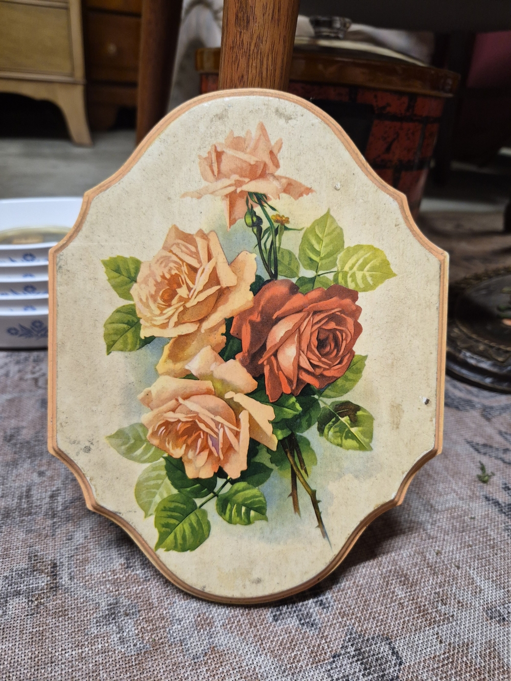 Vintage Floral Decorative Plaque with Peach and Coral Roses